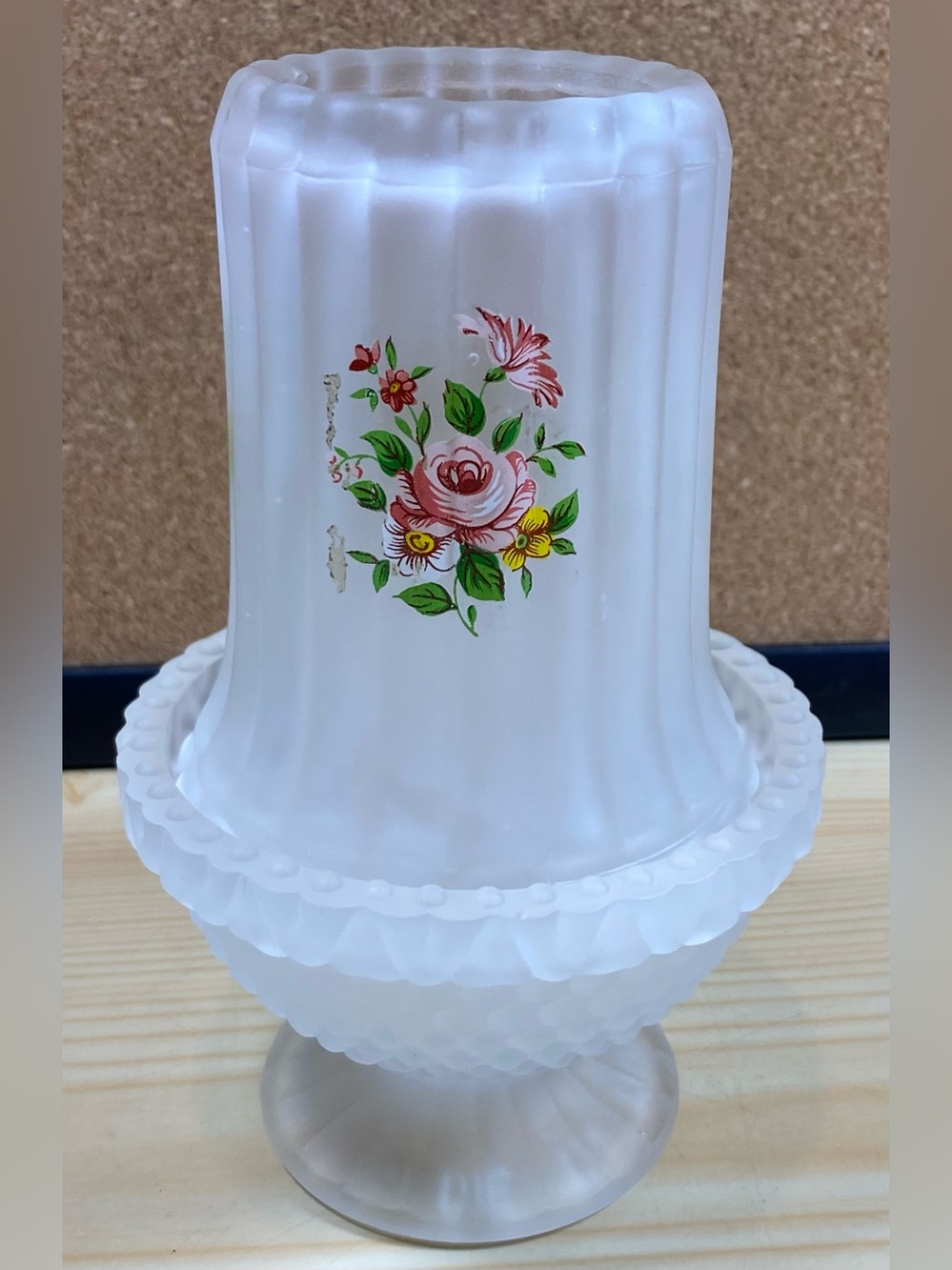2-Pc Frosted Satin Glass Made In Taiwan Fairy Lamp Vintage Hobnail Pink Rose Vtg